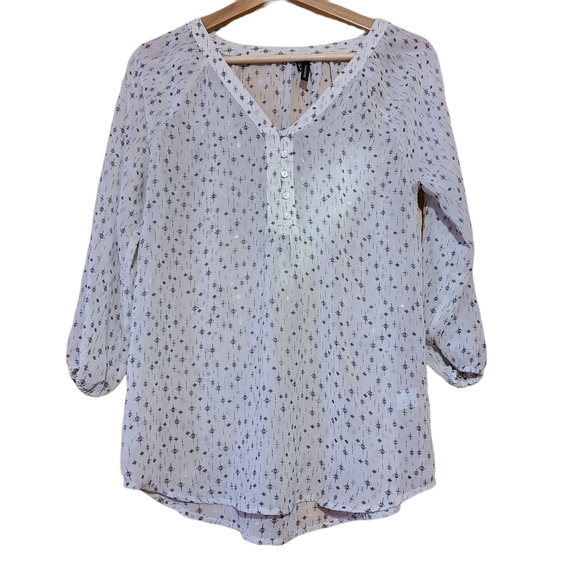 Maurices ivory black long-sleeved sheer blouse  top - Picture 1 of 11